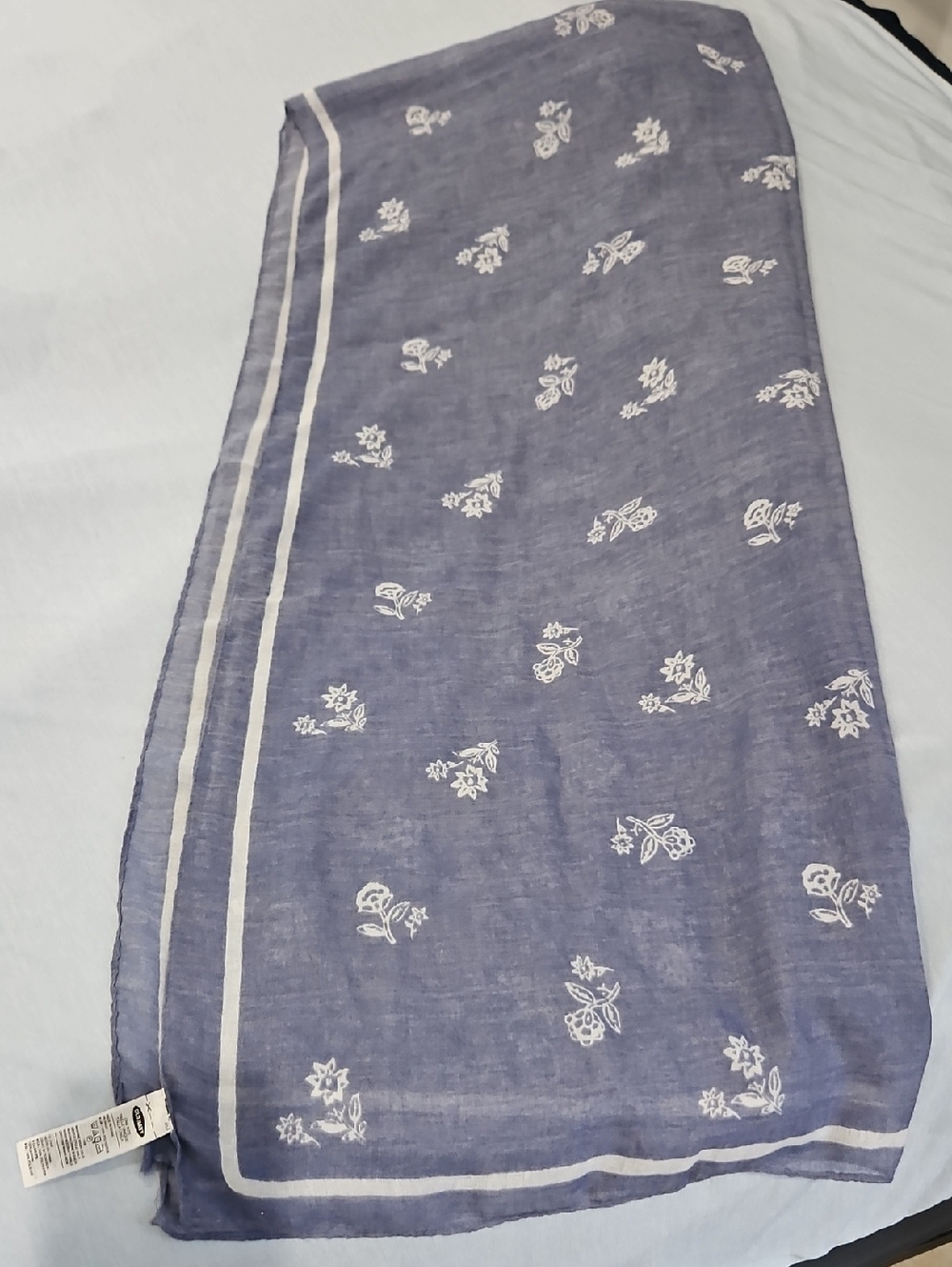 Old Navy Blue and White Floral Motif Scarf